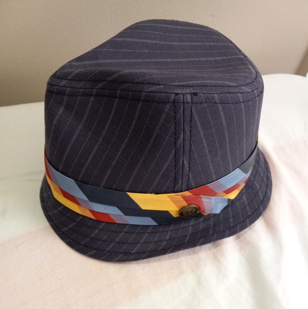 Goorin Bros Navy Striped Hat with Multicolor Band